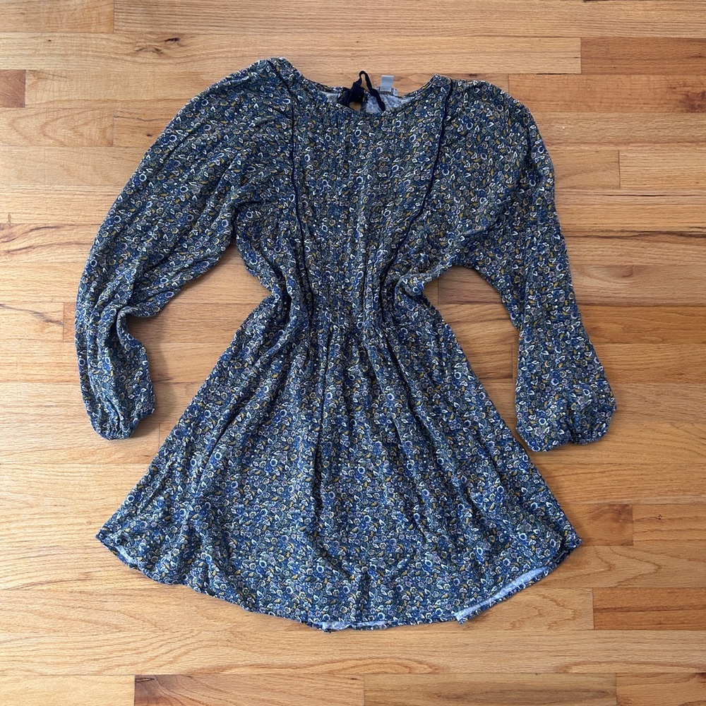 hinge Navy Floral Long-Sleeve Mini Dress